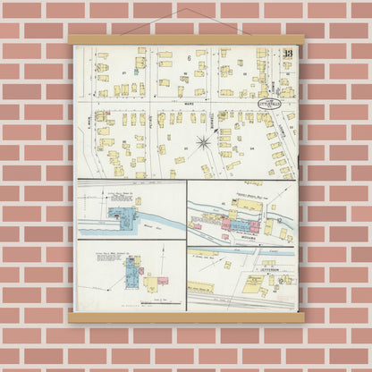 Old map wall art mockup — magnetic wood frame on brick wall — Sanborn Fire Insurance Map from Little Falls, Herkimer County, New York (1897), Sheet #0013
