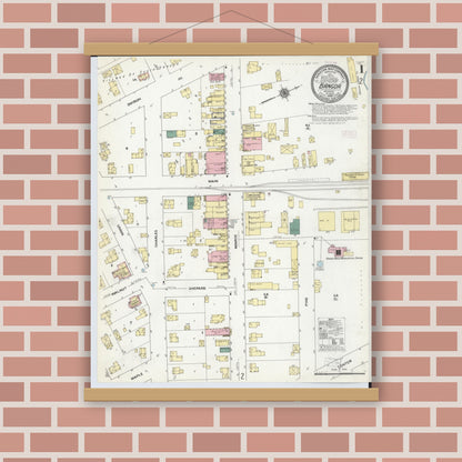 Old map wall art mockup — magnetic wood frame on brick wall — Sanborn Fire Insurance Map from Bangor, Van Buren County, Michigan (1909) - Complete Map Set