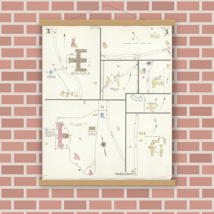 Old map wall art mockup — magnetic wood frame on brick wall — Sanborn Fire Insurance Map from Weston, Middlesex County, Massachusetts (1941), Sheet #0005