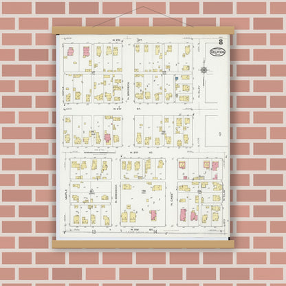 Old map wall art mockup — magnetic wood frame on brick wall — Sanborn Fire Insurance Map from Delphos, Van Wert And Allen Counties, Ohio (1921), Sheet #0008