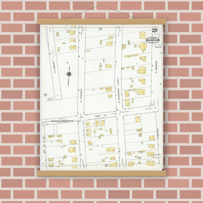 Old map wall art mockup — magnetic wood frame on brick wall — Sanborn Fire Insurance Map from Corpus Christi, Nueces County, Texas (1919), Sheet #0029