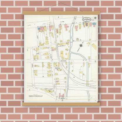 Old map wall art mockup — magnetic wood frame on brick wall — Sanborn Fire Insurance Map from Shippensburg, Cumberland And Franklin Counties, Pennsylvania (1910), Sheet #0009