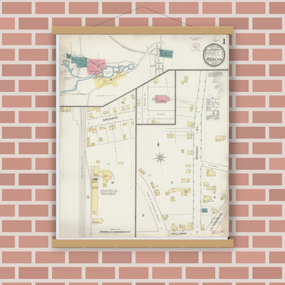 Old map wall art mockup — magnetic wood frame on brick wall — Sanborn Fire Insurance Map from Roslyn, Nassau County, New York (1893) - Complete Map Set