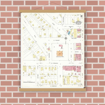 Old map wall art mockup — magnetic wood frame on brick wall — Sanborn Fire Insurance Map from Denison, Crawford County, Iowa (1913), Sheet #0003
