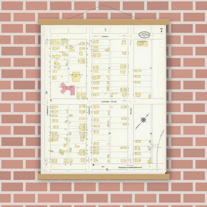 Old map wall art mockup — magnetic wood frame on brick wall — Sanborn Fire Insurance Map from Luzerne, Luzerne County, Pennsylvania (1911), Sheet #0007