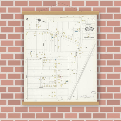 Old map wall art mockup — magnetic wood frame on brick wall — Sanborn Fire Insurance Map from East Paterson, Bergen County, New Jersey (1925), Sheet #0006