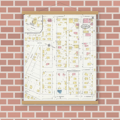 Old map wall art mockup — magnetic wood frame on brick wall — Sanborn Fire Insurance Map from Collinsville, Madison County, Illinois (1915), Sheet #0006