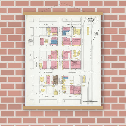 Old map wall art mockup — magnetic wood frame on brick wall — Sanborn Fire Insurance Map from Cisco, Eastland County, Texas (1920), Sheet #0003