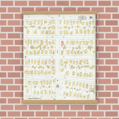 Old map wall art mockup — magnetic wood frame on brick wall — Sanborn Fire Insurance Map from Fond du Lac, Fond du Lac County, Wisconsin (1902), Sheet #0018