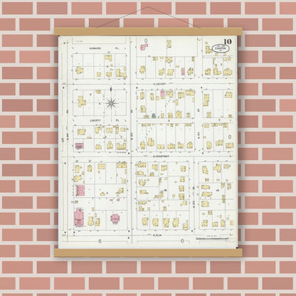 Old map wall art mockup — magnetic wood frame on brick wall — Sanborn Fire Insurance Map from Canton, Fulton County, Illinois (1902), Sheet #0010