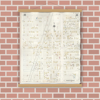 Old map wall art mockup — magnetic wood frame on brick wall — Sanborn Fire Insurance Map from Borger, Hutchinson County, Texas (1950), Sheet #0011