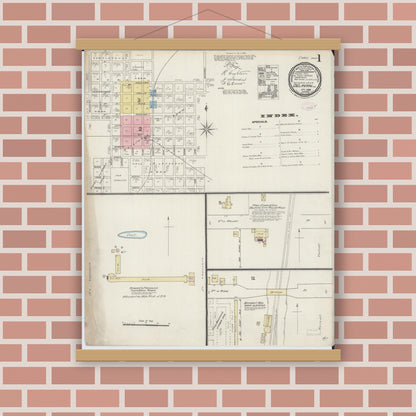 Old map wall art mockup — magnetic wood frame on brick wall — Sanborn Fire Insurance Map from Delavan, Tazewell County, Illinois (1888) - Complete Map Set