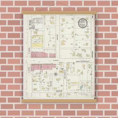 Old map wall art mockup — magnetic wood frame on brick wall — Sanborn Fire Insurance Map from Whitesboro, Grayson County, Texas (1891) - Complete Map Set