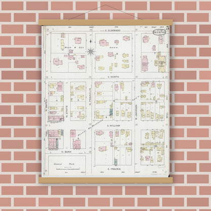 Old map wall art mockup — magnetic wood frame on brick wall — Sanborn Fire Insurance Map from Decatur, Macon County, Illinois (1887), Sheet #0005