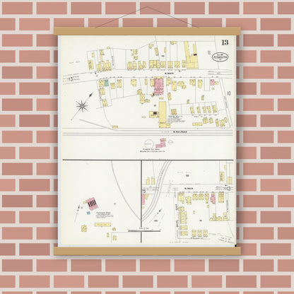 Old map wall art mockup — magnetic wood frame on brick wall — Sanborn Fire Insurance Map from Plymouth, Luzerne County, Pennsylvania (1907), Sheet #0013
