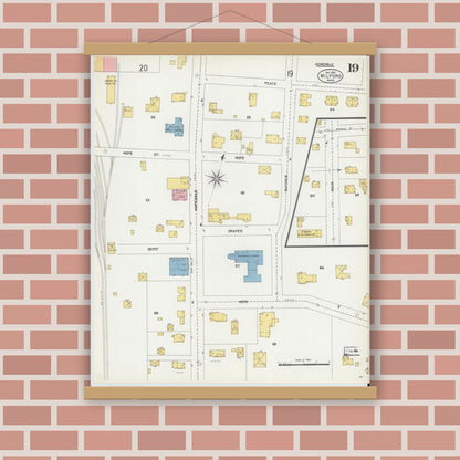 Old map wall art mockup — magnetic wood frame on brick wall — Sanborn Fire Insurance Map from Milford, Worcester County, Massachusetts (1903), Sheet #0019