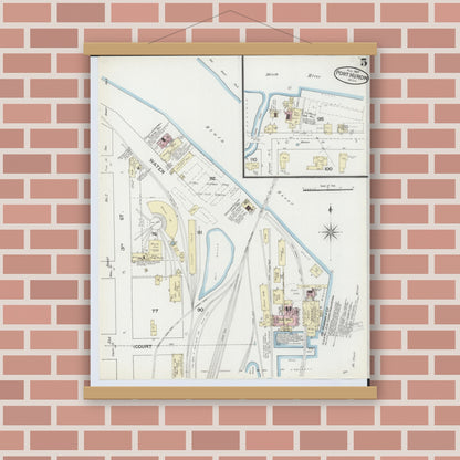 Old map wall art mockup — magnetic wood frame on brick wall — Sanborn Fire Insurance Map from Port Huron, Saint Clair County, Michigan (1887), Sheet #0005