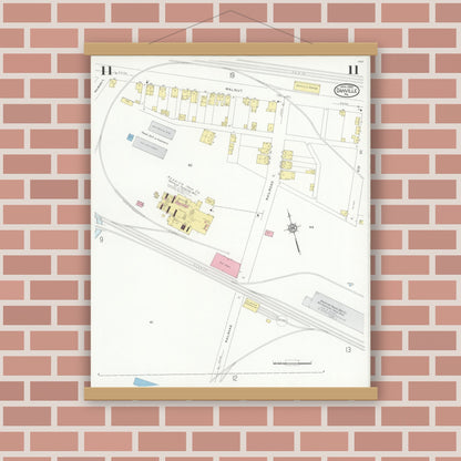 Old map wall art mockup — magnetic wood frame on brick wall — Sanborn Fire Insurance Map from Danville, Montour County, Pennsylvania (1930), Sheet #0011