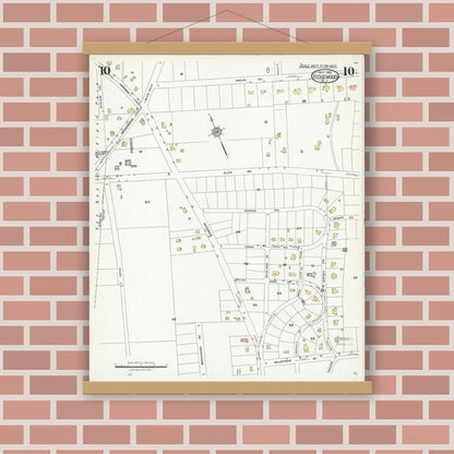 Old map wall art mockup — magnetic wood frame on brick wall — Sanborn Fire Insurance Map from Ridgewood, Bergen County, New Jersey (1924), Sheet #0010
