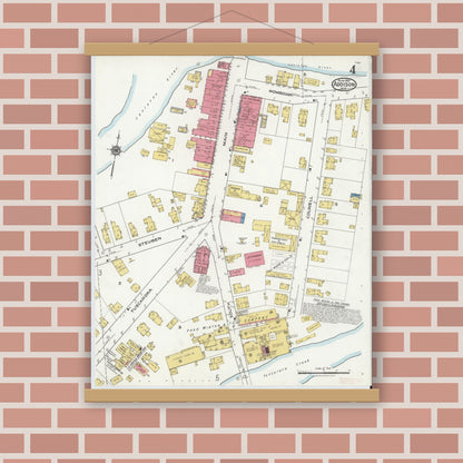 Old map wall art mockup — magnetic wood frame on brick wall — Sanborn Fire Insurance Map from Addison, Steuben County, New York (1921), Sheet #0004