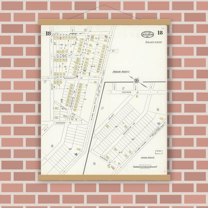 Old map wall art mockup — magnetic wood frame on brick wall — Sanborn Fire Insurance Map from Audubon, Camden County, New Jersey (1924), Sheet #0018