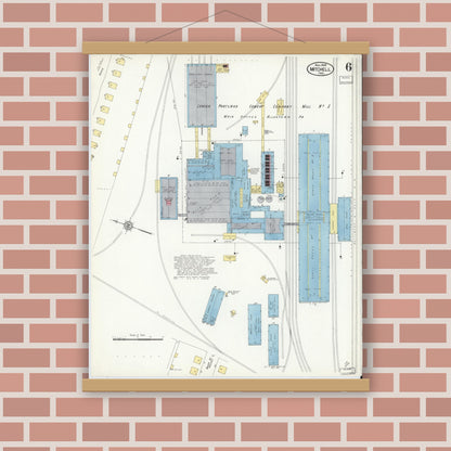 Old map wall art mockup — magnetic wood frame on brick wall — Sanborn Fire Insurance Map from Mitchell, Lawrence County, Indiana (1909), Sheet #0006