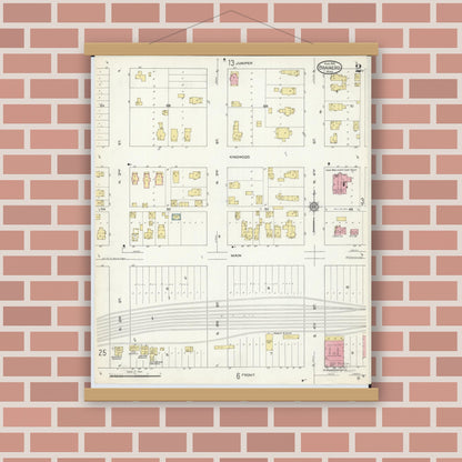 Old map wall art mockup — magnetic wood frame on brick wall — Sanborn Fire Insurance Map from Brainerd, Crow Wing County, Minnesota (1913), Sheet #0002