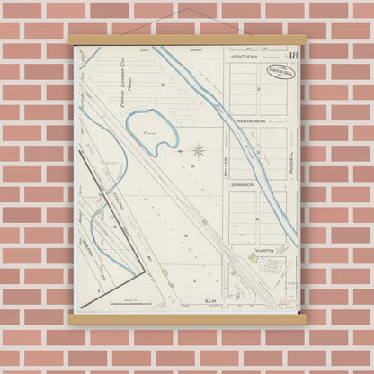 Old map wall art mockup — magnetic wood frame on brick wall — Sanborn Fire Insurance Map from Hannibal, Marion County, Missouri (1885), Sheet #0018