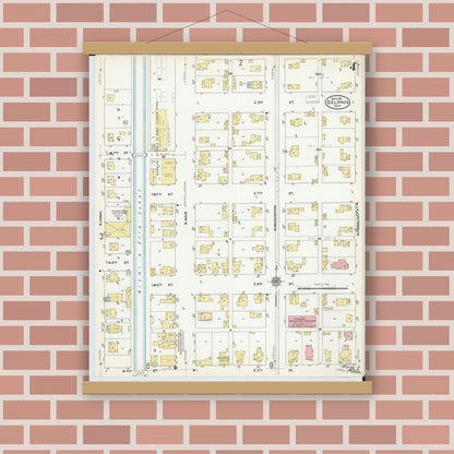 Old map wall art mockup — magnetic wood frame on brick wall — Sanborn Fire Insurance Map from Delphos, Van Wert And Allen Counties, Ohio (1911), Sheet #0004