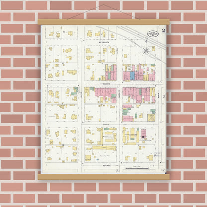 Old map wall art mockup — magnetic wood frame on brick wall — Sanborn Fire Insurance Map from Holden, Johnson County, Missouri (1898), Sheet #0002