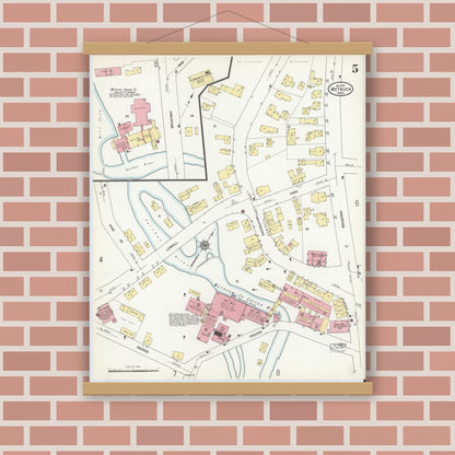 Old map wall art mockup — magnetic wood frame on brick wall — Sanborn Fire Insurance Map from Methuen, Essex County, Massachusetts (1911), Sheet #0005