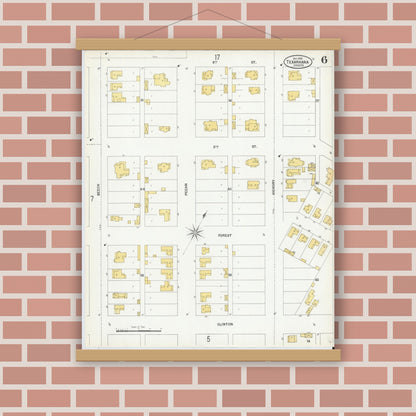 Old map wall art mockup — magnetic wood frame on brick wall — Sanborn Fire Insurance Map from Texarkana, Bowie County, Texas (1900), Sheet #0006