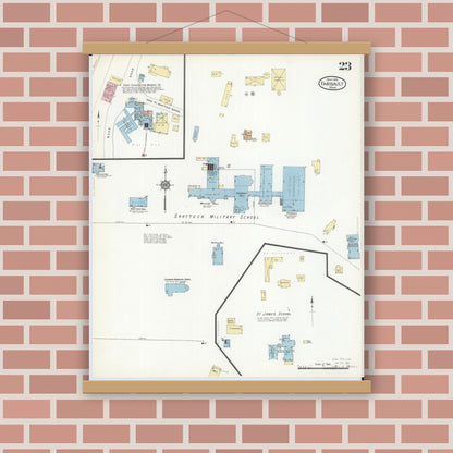 Old map wall art mockup — magnetic wood frame on brick wall — Sanborn Fire Insurance Map from Faribault, Rice County, Minnesota (1914), Sheet #0023