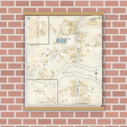 Old map wall art mockup — magnetic wood frame on brick wall — Sanborn Fire Insurance Map from Waialua, Honolulu County, Hawaii (1957), Sheet #0004