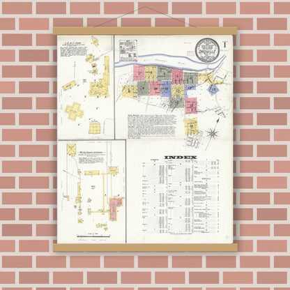 Old map wall art mockup — magnetic wood frame on brick wall — Sanborn Fire Insurance Map from Oroville, Butte County, California (1909) - Complete Map Set