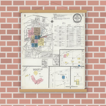 Old map wall art mockup — magnetic wood frame on brick wall — Sanborn Fire Insurance Map from Glen Ellyn, Du Page County, Illinois (1924), Sheet #0001