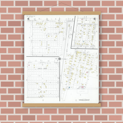Old map wall art mockup — magnetic wood frame on brick wall — Sanborn Fire Insurance Map from West Lafayette, Coshocton County, Ohio (1946), Sheet #0006