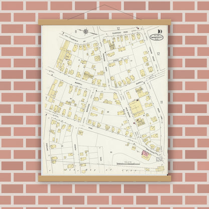 Old map wall art mockup — magnetic wood frame on brick wall — Sanborn Fire Insurance Map from Swampscott, Essex County, Massachusetts (1913), Sheet #0010