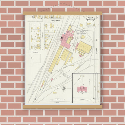 Old map wall art mockup — magnetic wood frame on brick wall — Sanborn Fire Insurance Map from Mount Vernon, Jefferson County, Illinois (1897), Sheet #0006