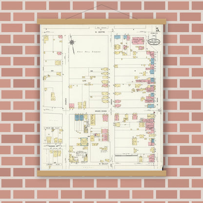 Old map wall art mockup — magnetic wood frame on brick wall — Sanborn Fire Insurance Map from Nazareth, Northampton County, Pennsylvania (1912), Sheet #0005