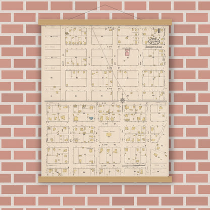 Old map wall art mockup — magnetic wood frame on brick wall — Sanborn Fire Insurance Map from Luling, Caldwell County, Texas (1921), Sheet #0008