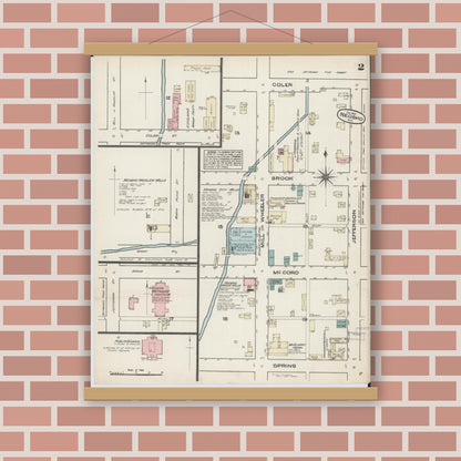Old map wall art mockup — magnetic wood frame on brick wall — Sanborn Fire Insurance Map from Neosho, Newton County, Missouri (1884), Sheet #0002