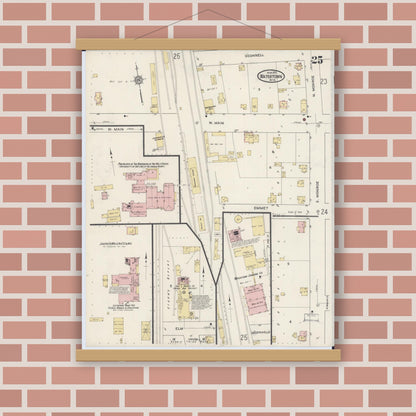 Old map wall art mockup — magnetic wood frame on brick wall — Sanborn Fire Insurance Map from Watertown, Jefferson County, Wisconsin (1915), Sheet #0026