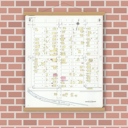 Old map wall art mockup — magnetic wood frame on brick wall — Sanborn Fire Insurance Map from Jacksonville, Athens County, Ohio (1948), Sheet #0002