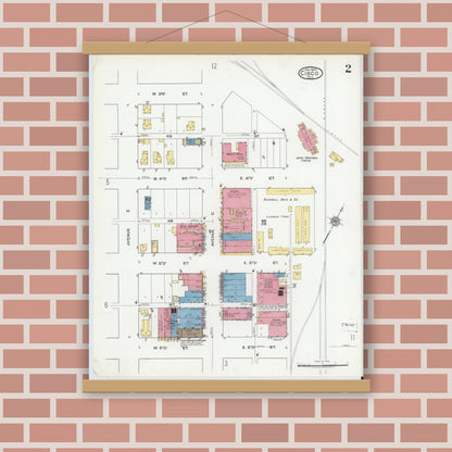 Old map wall art mockup — magnetic wood frame on brick wall — Sanborn Fire Insurance Map from Cisco, Eastland County, Texas (1920), Sheet #0002