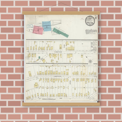 Old map wall art mockup — magnetic wood frame on brick wall — Sanborn Fire Insurance Map from Glen Lyon, Luzerne County, Pennsylvania (1897) - Complete Map Set