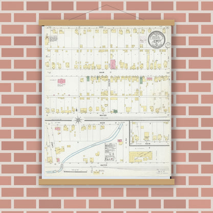 Old map wall art mockup — magnetic wood frame on brick wall — Sanborn Fire Insurance Map from Jewett, Harrison County, Ohio (1902), Sheet #0001