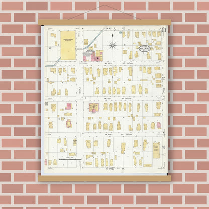 Old map wall art mockup — magnetic wood frame on brick wall — Sanborn Fire Insurance Map from Holland, Ottawa County, Michigan (1908), Sheet #0011