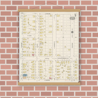 Old map wall art mockup — magnetic wood frame on brick wall — Sanborn Fire Insurance Map from Durand, Shiawassee County, Michigan (1922), Sheet #0005