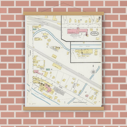 Old map wall art mockup — magnetic wood frame on brick wall — Sanborn Fire Insurance Map from Fairport, Monroe County, New York (1892), Sheet #0003